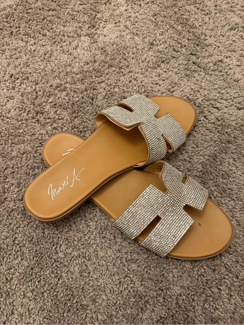 Marikx Tan Crystal-Embellished Slide Sandals
